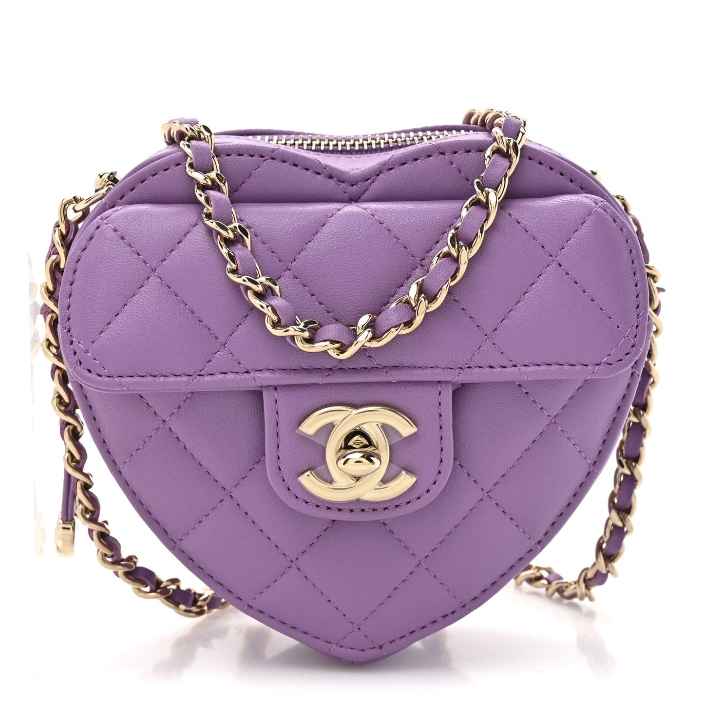 Lambskin Quilted CC In Love Heart Clutch With Chain Purple
