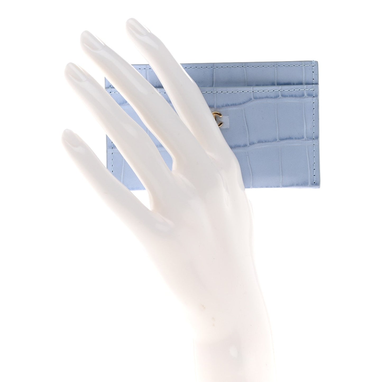 Calfskin Crocodile Embossed Crococo Card Holder Light Blue