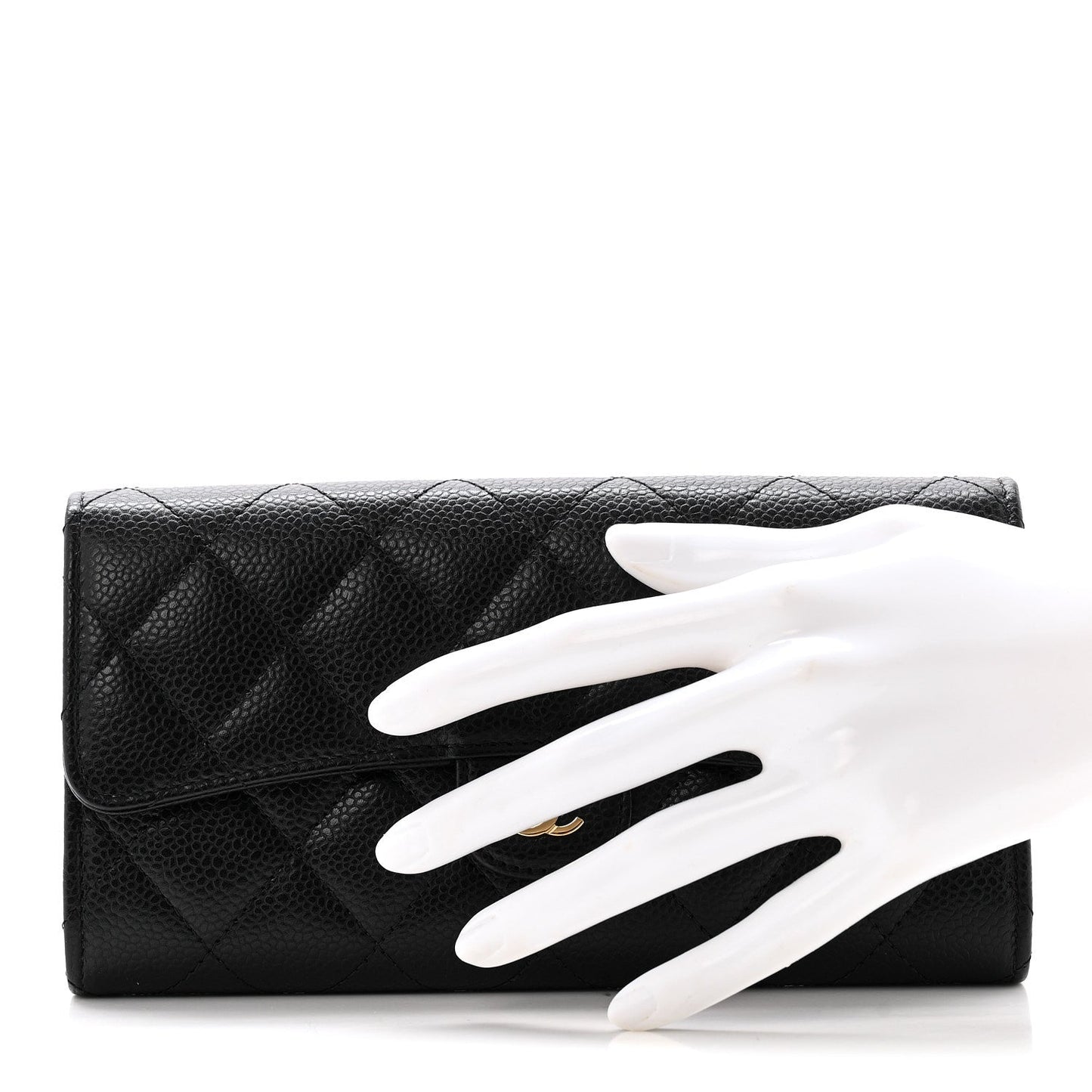 Caviar Quilted Large Gusset Flap Wallet Black