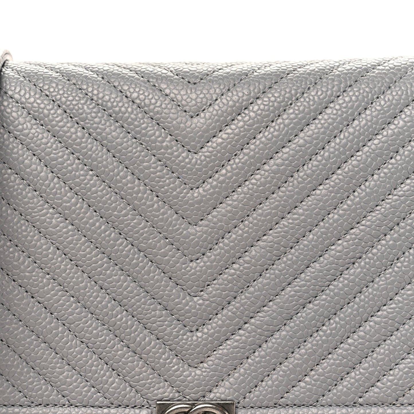 Caviar Chevron Quilted Boy Wallet On Chain WOC Grey