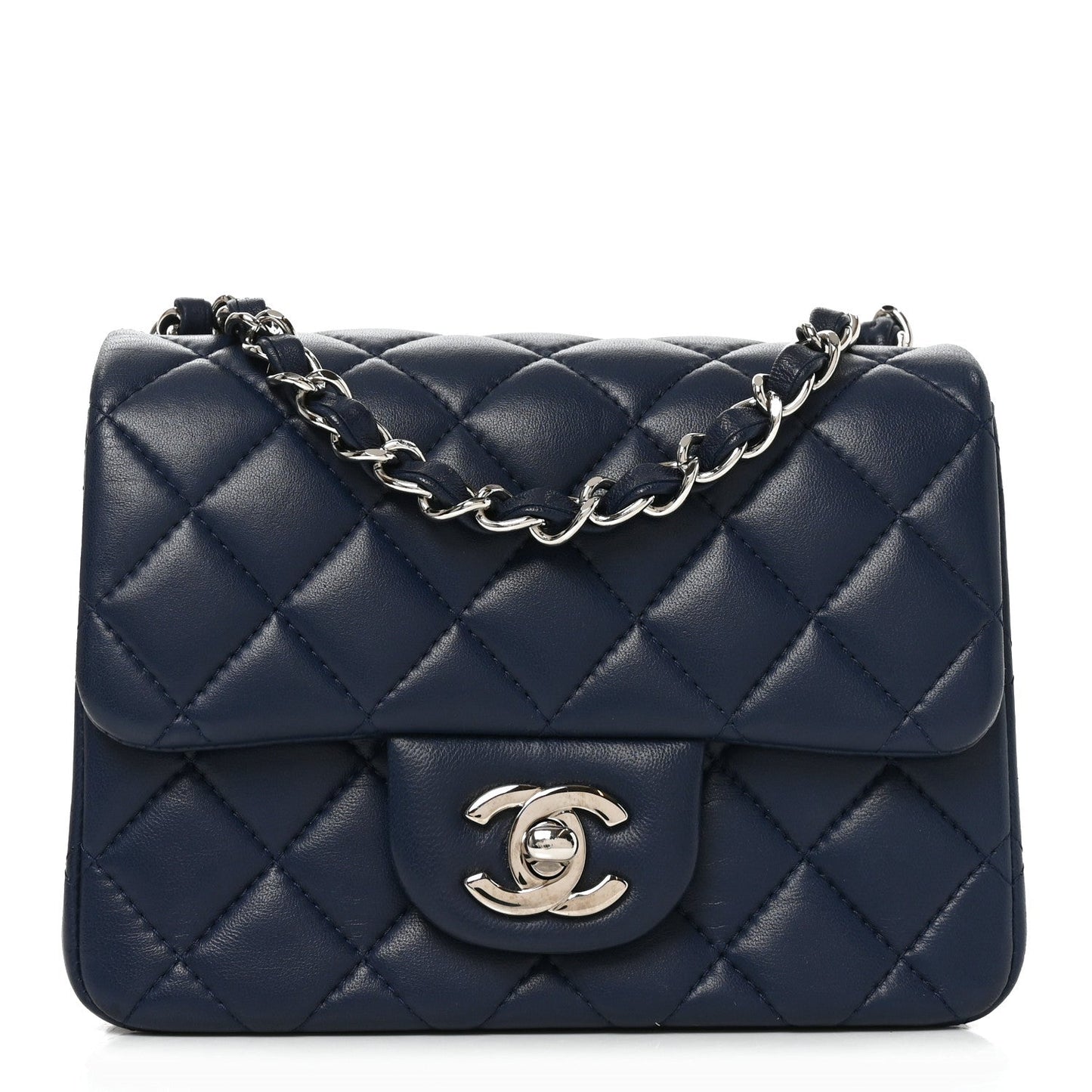 Lambskin Quilted Mini Square Flap Navy