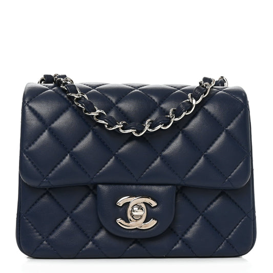 Lambskin Quilted Mini Square Flap Navy