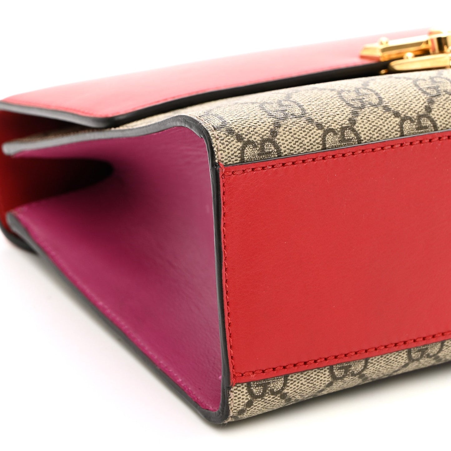GG Supreme Monogram Calfskin Medium Padlock Shoulder Bag Beige Hibiscus Red New Rosette