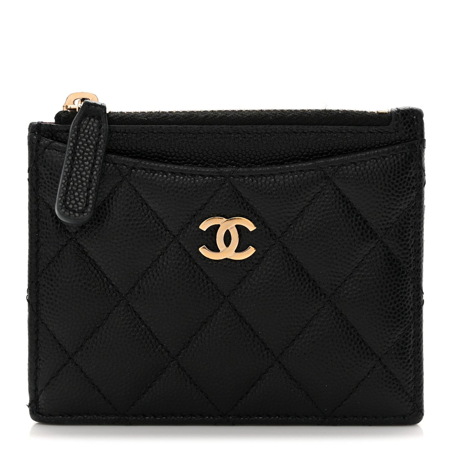 Caviar Quilted CC Zip Card Holder Black