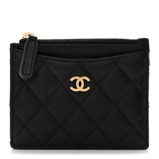 Caviar Quilted CC Zip Card Holder Black