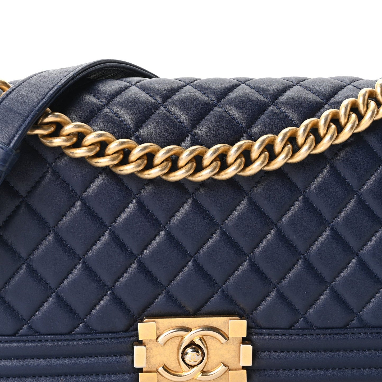 Lambskin Quilted Medium Boy Flap Dark Navy