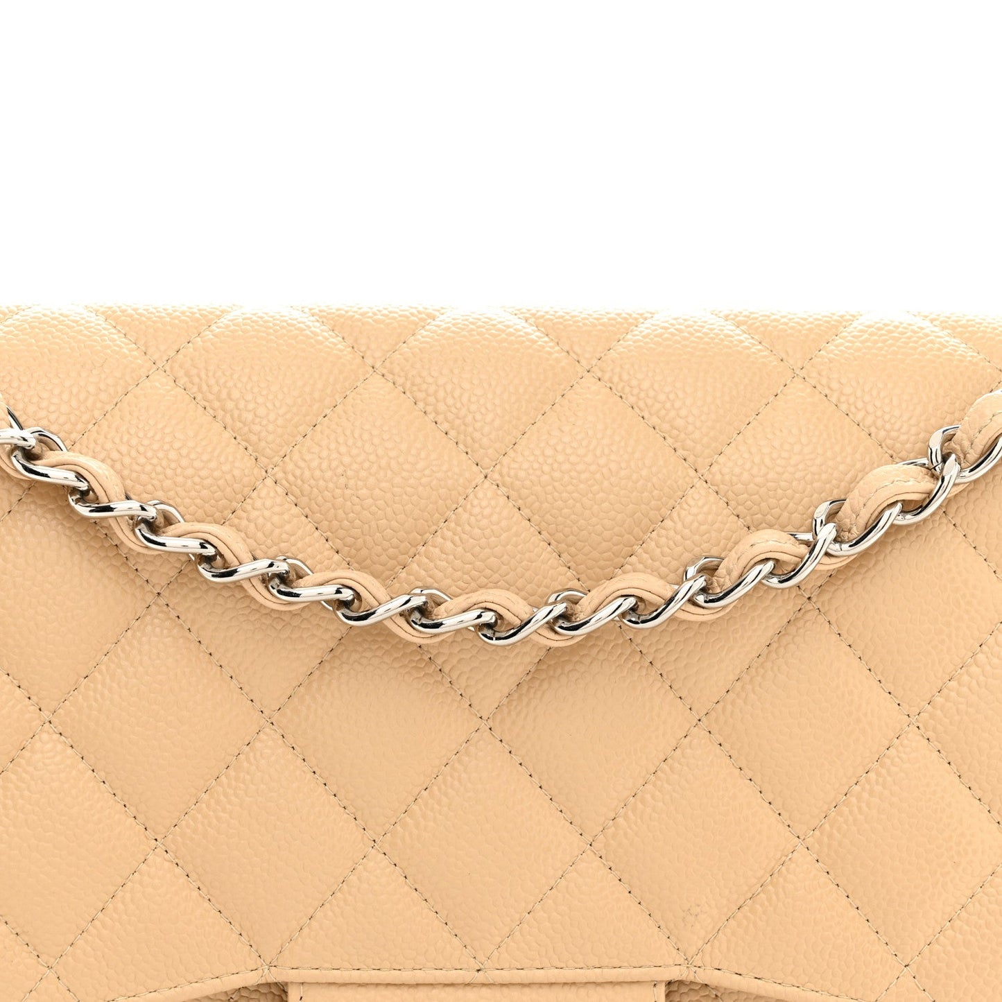 Caviar Quilted Jumbo Double Flap Light Beige