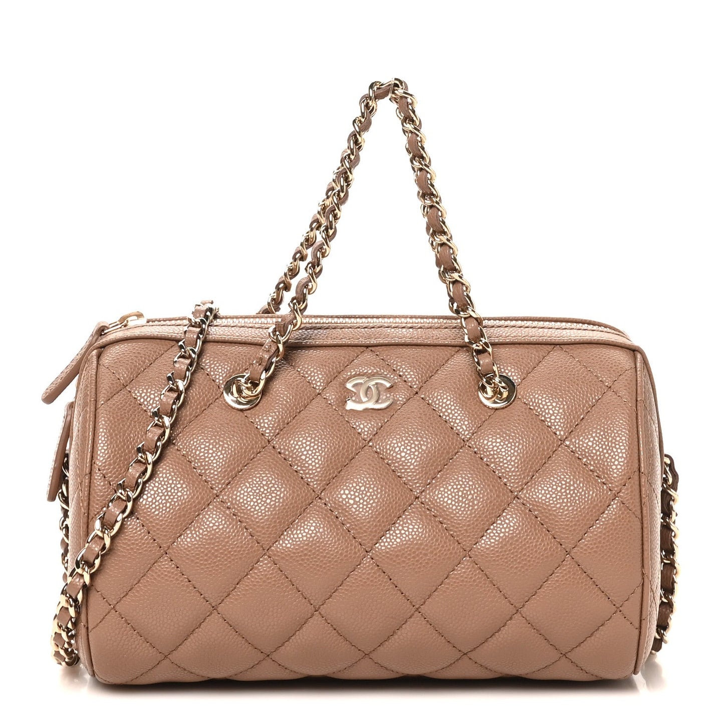 Caviar Quilted Barrel Clutch With Chain Brown