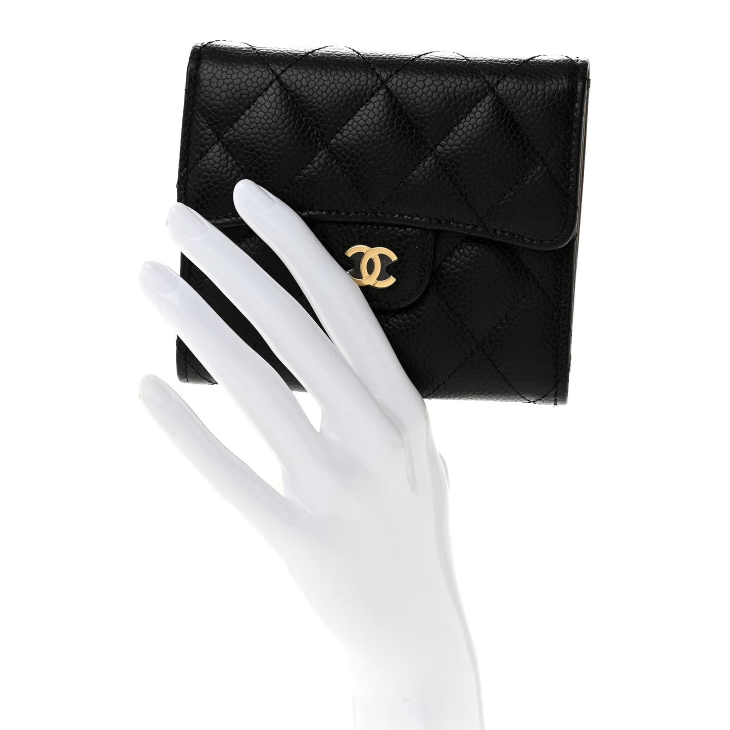 Caviar Quilted Compact Flap Wallet Black