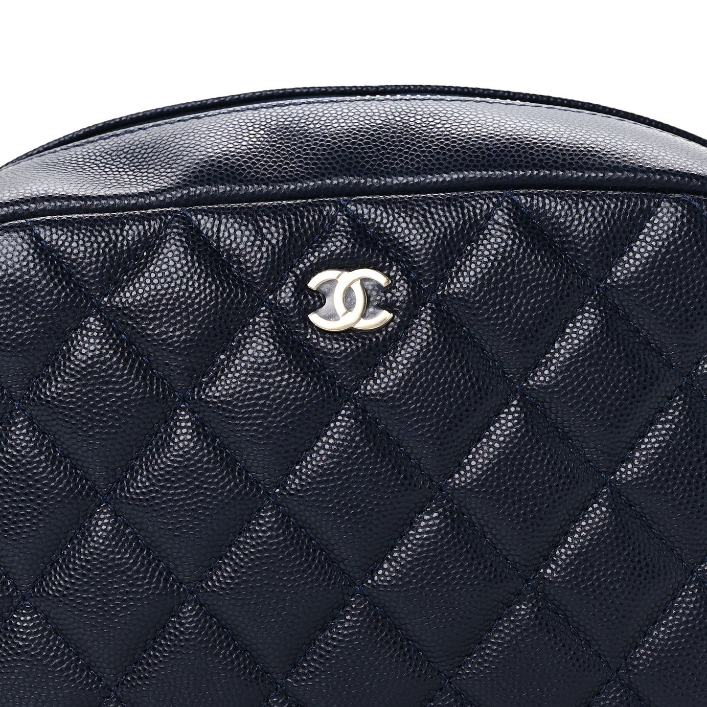 Caviar Quilted Medium Curvy Pouch Cosmetic Case Navy