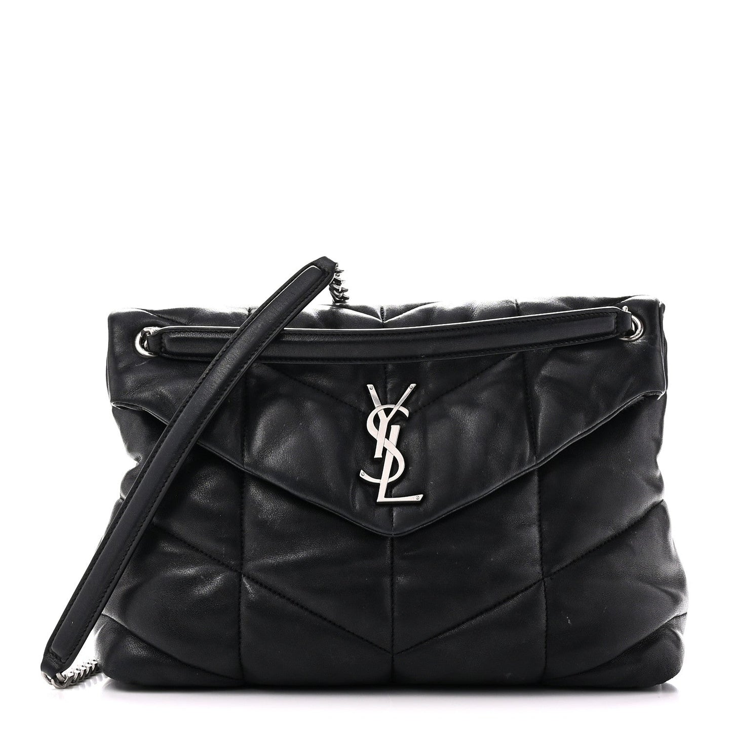 Lambskin Quilted Medium Loulou Puffer Monogram Chain Satchel Black