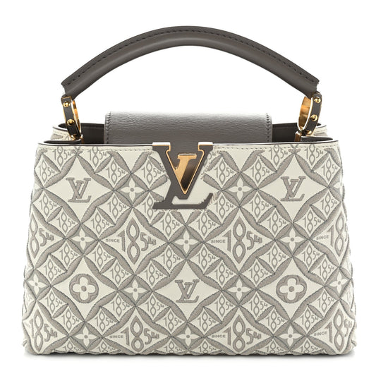 Calfskin Since 1854 Embroidered Capucines BB Ecru Taupe