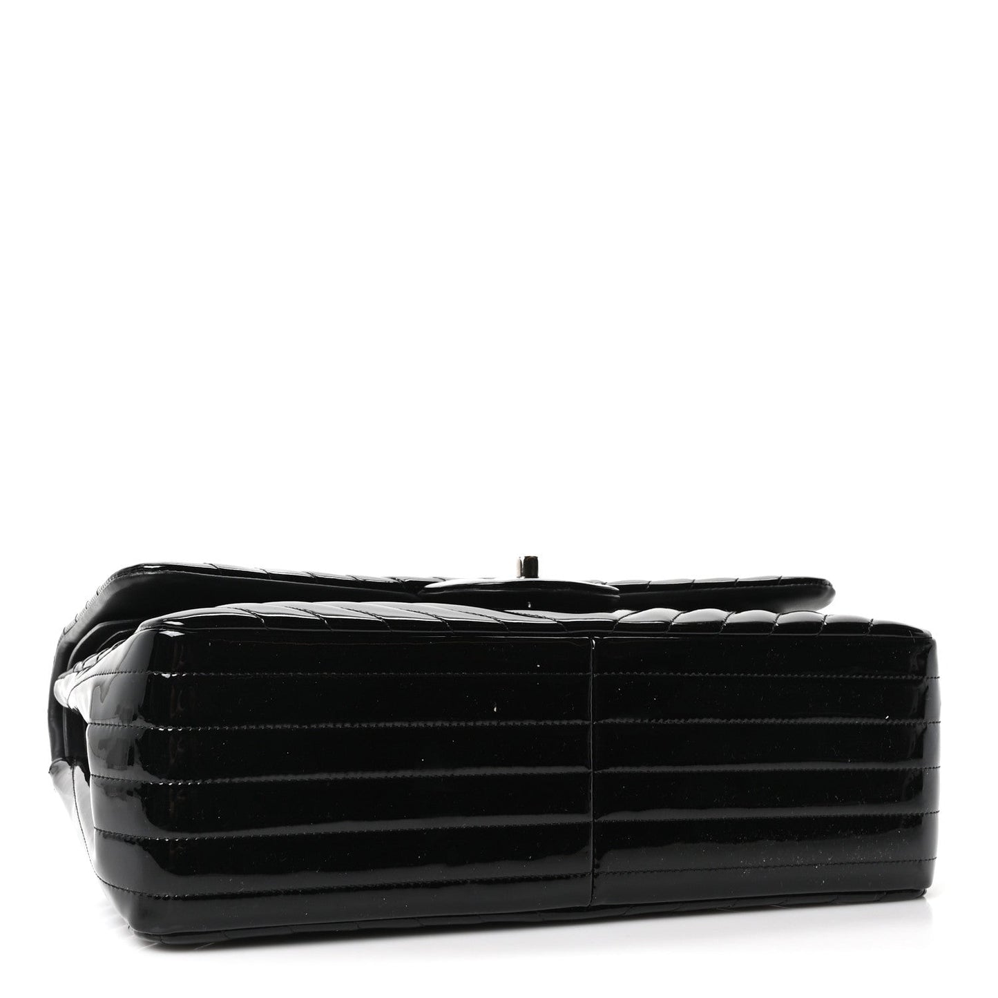 Patent Chevron Quilted Jumbo Double Flap Black