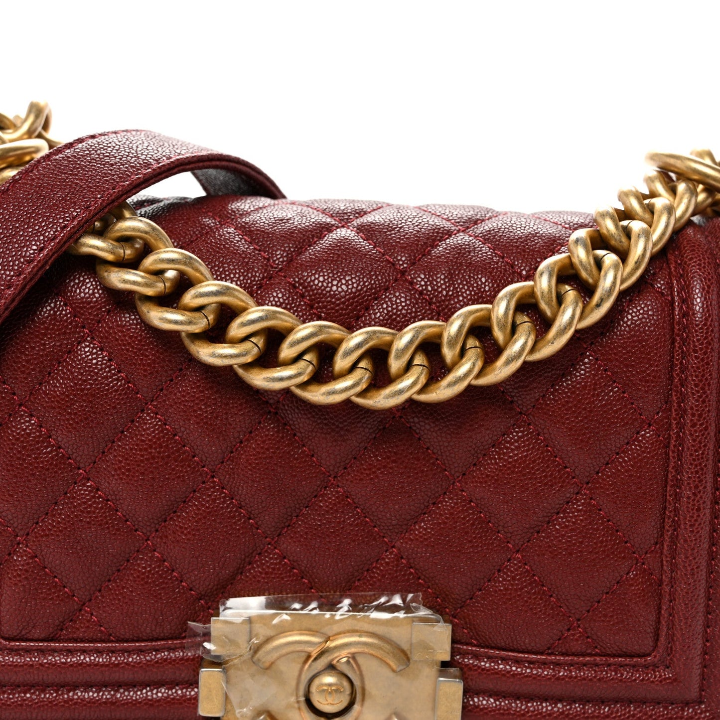 Caviar Quilted Small Boy Flap Burgundy