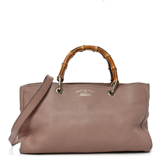 Pebbled Calfskin Medium Bamboo Shopper Tote Dark Cipria