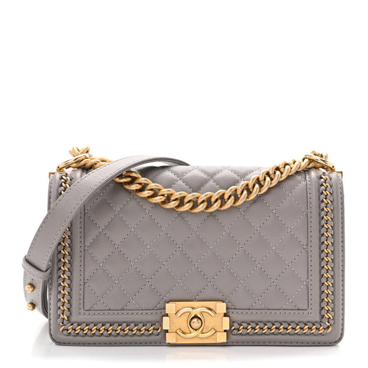 Caviar Quilted Chain Around Medium Boy Flap Grey