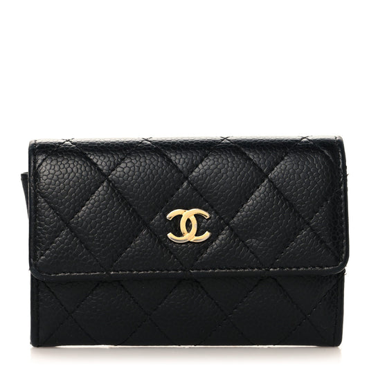 Caviar Quilted Flap Card Holder Black