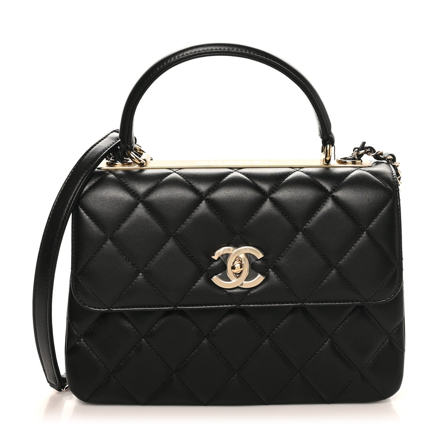 Lambskin Quilted Small Trendy CC Dual Handle Flap Bag Black