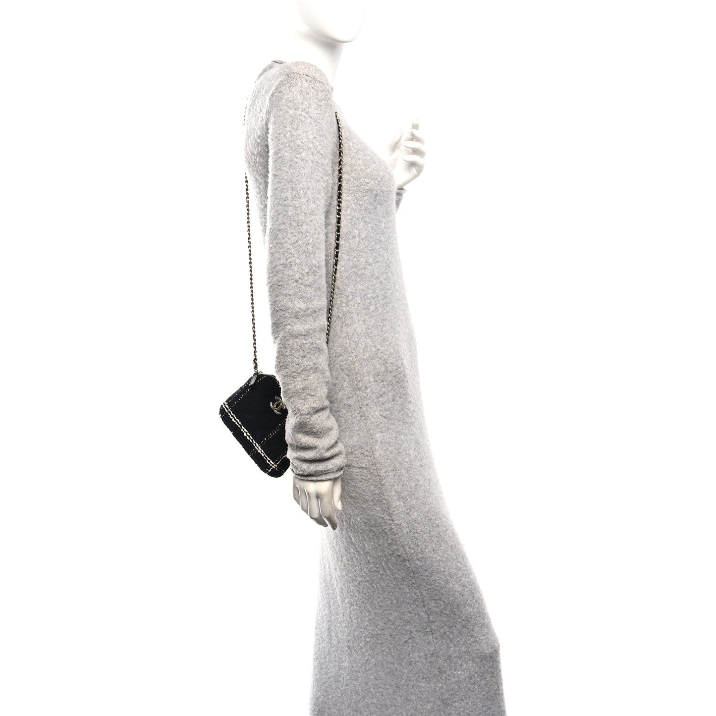 Tweed Quilted Mini Clutch With Chain Black White
