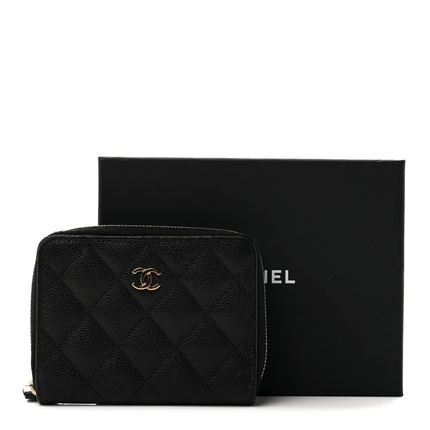 Caviar Quilted Small Zip Around Wallet Black