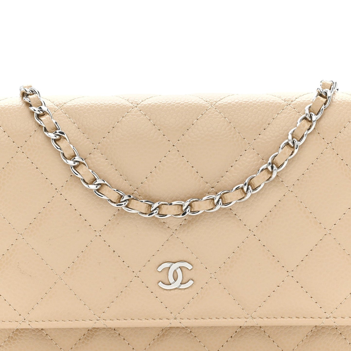 Caviar Quilted Wallet on Chain WOC Beige