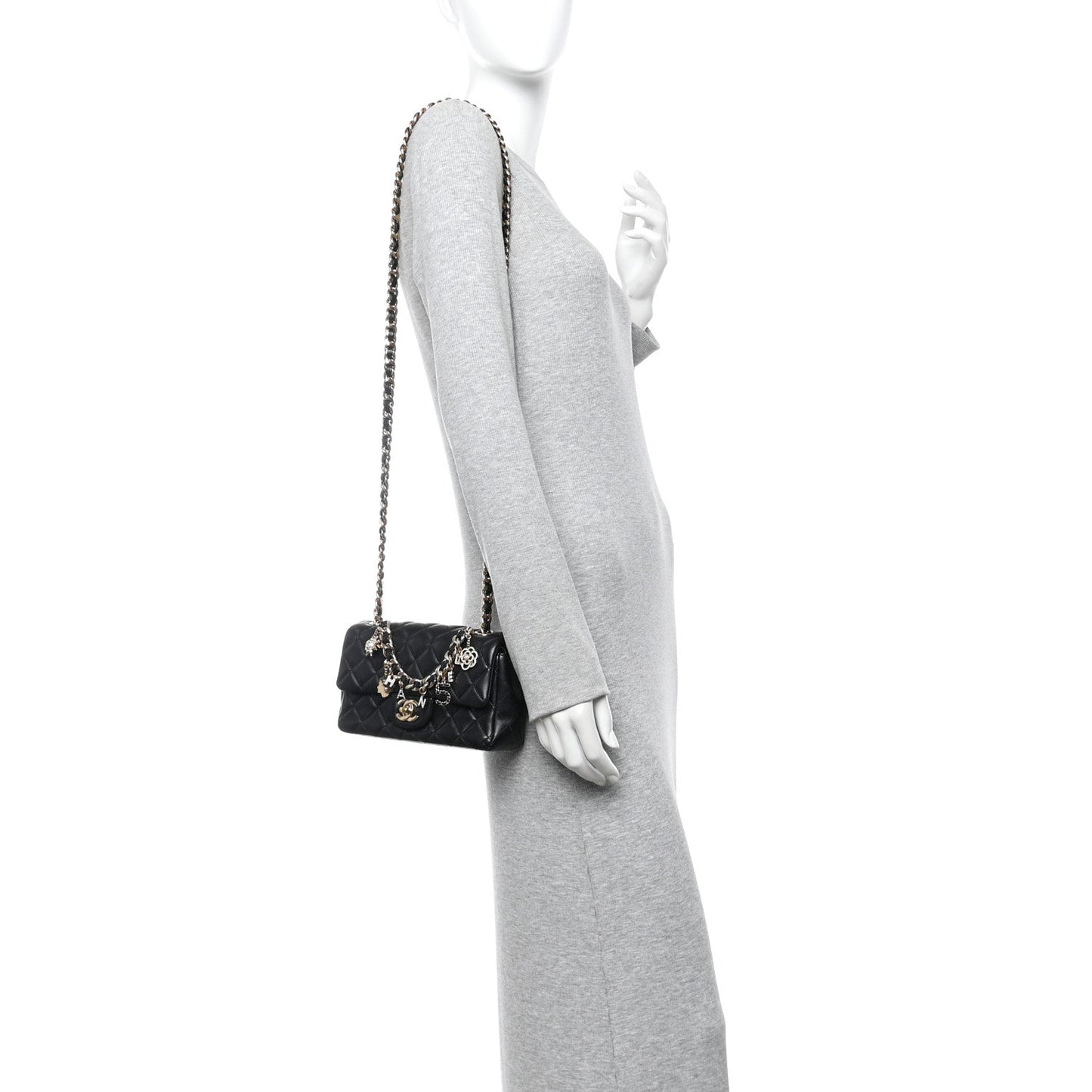 Lambskin Quilted Mini Coco Charms Rectangular Flap Black