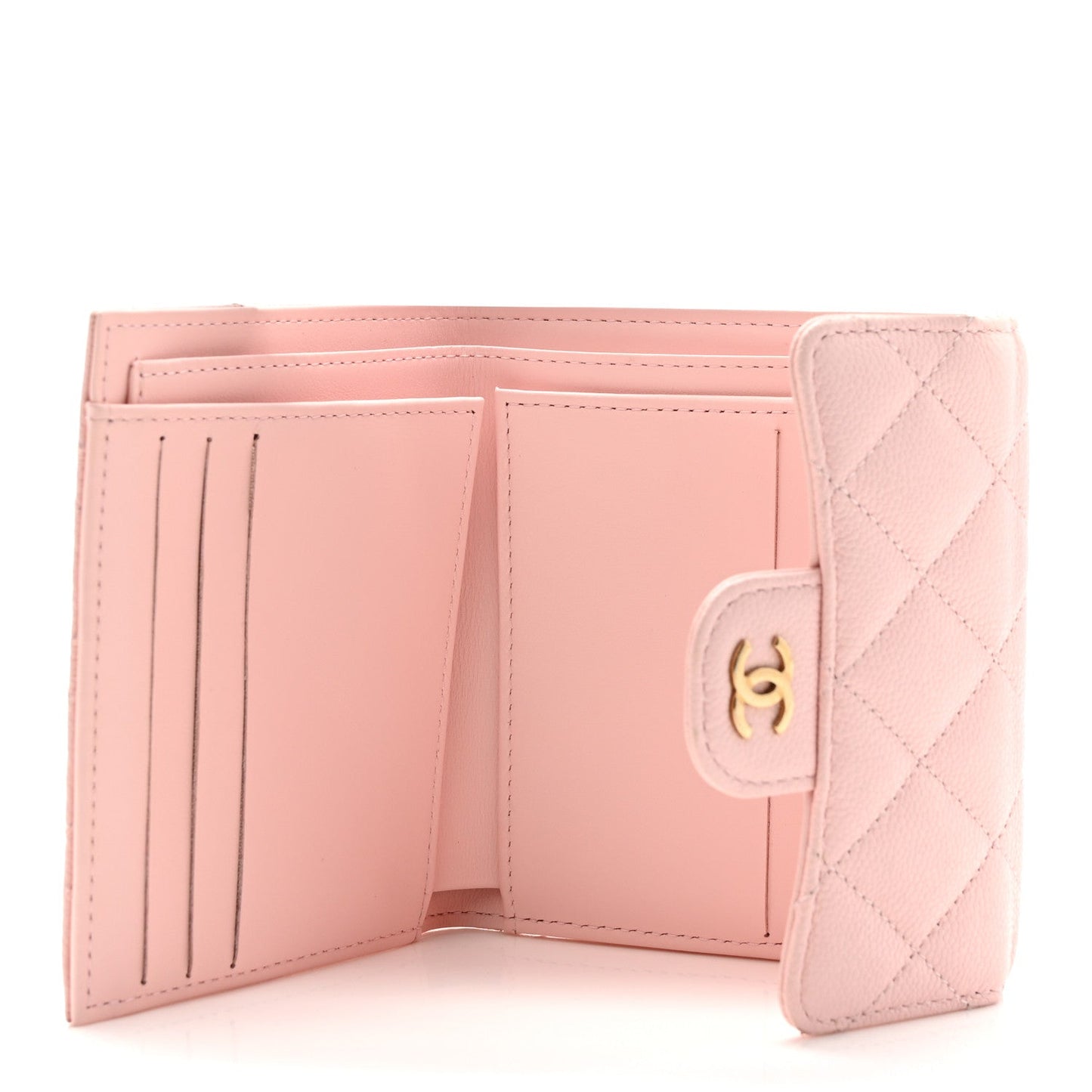 Caviar Quilted Compact Flap Wallet Light Pink