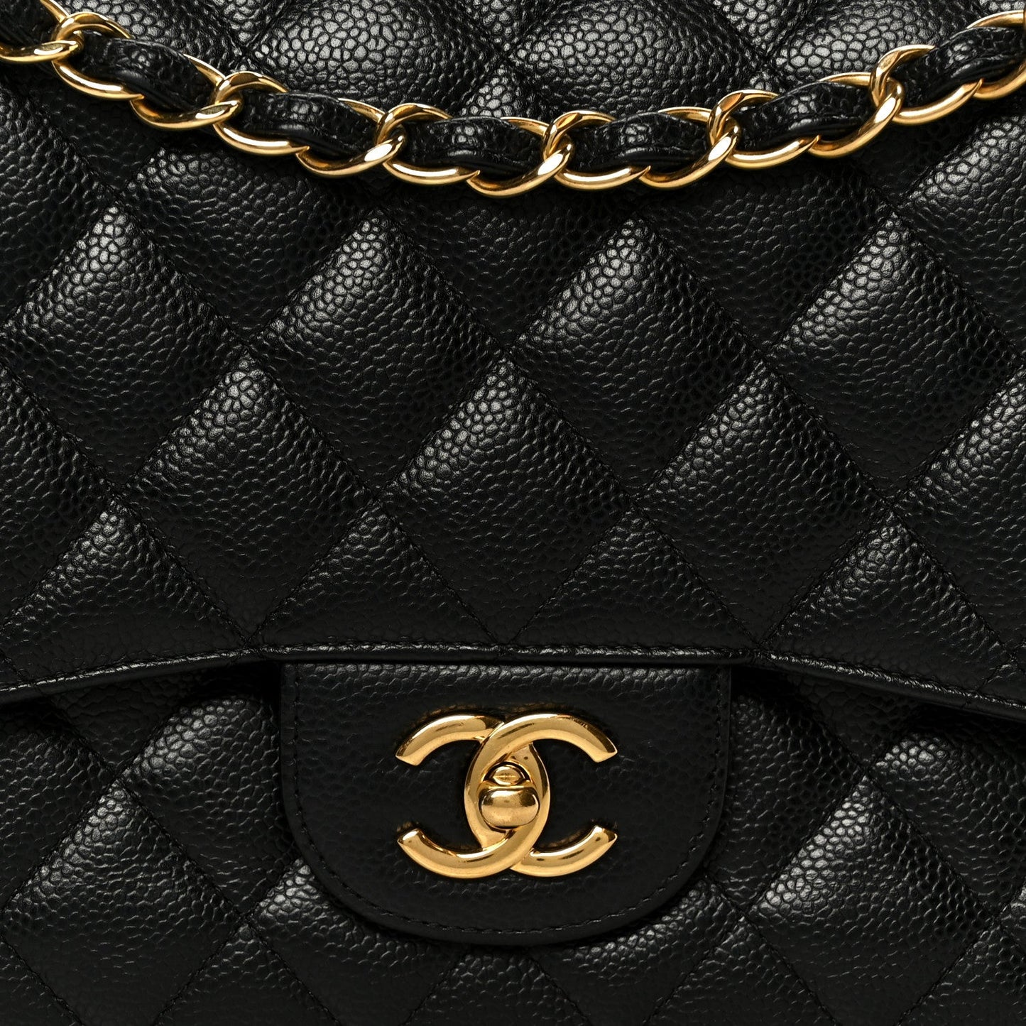 Caviar Quilted Jumbo Double Flap Black