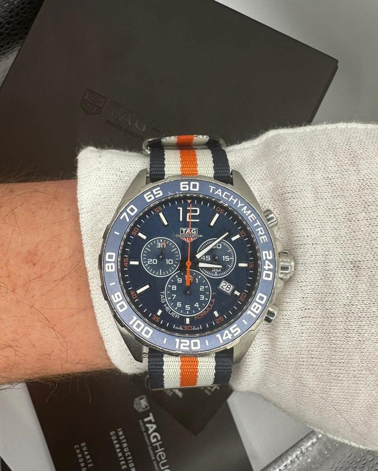 Tag Heuer Formula 1 Chronograph 43mm Blue Dial NATO Strap Watch for Men - CAZ1014.FC8196