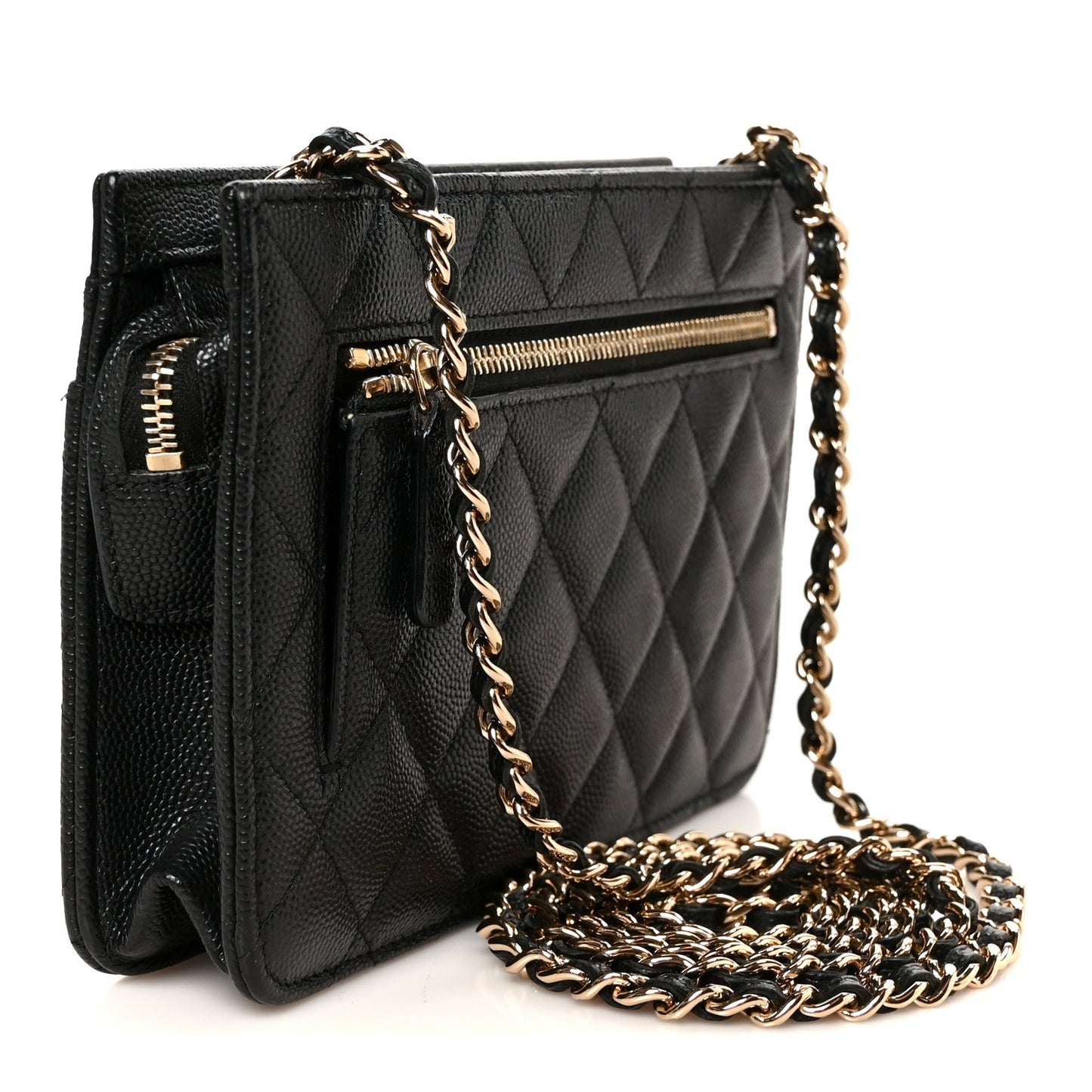 Caviar Quilted In & Out Chain Wallet Black