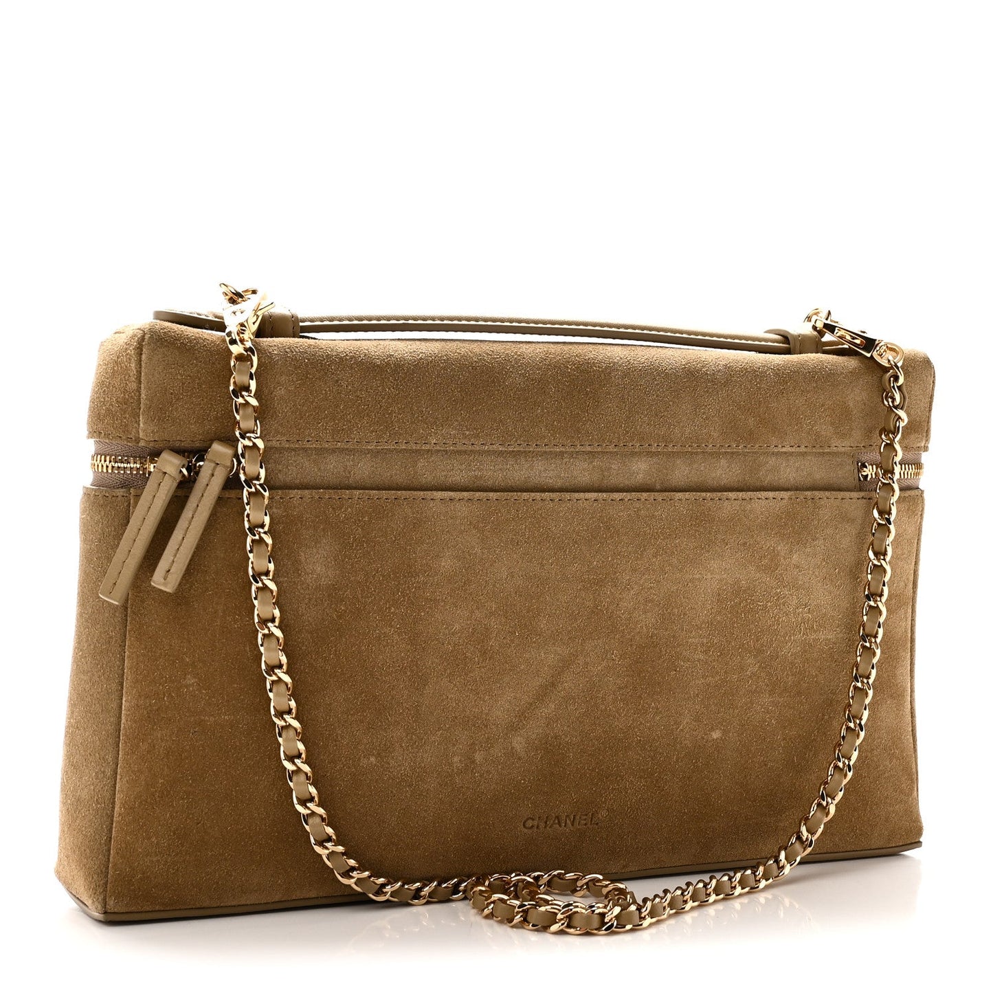Suede Calfskin Large Supple Trapeze Vanity With Chain Beige