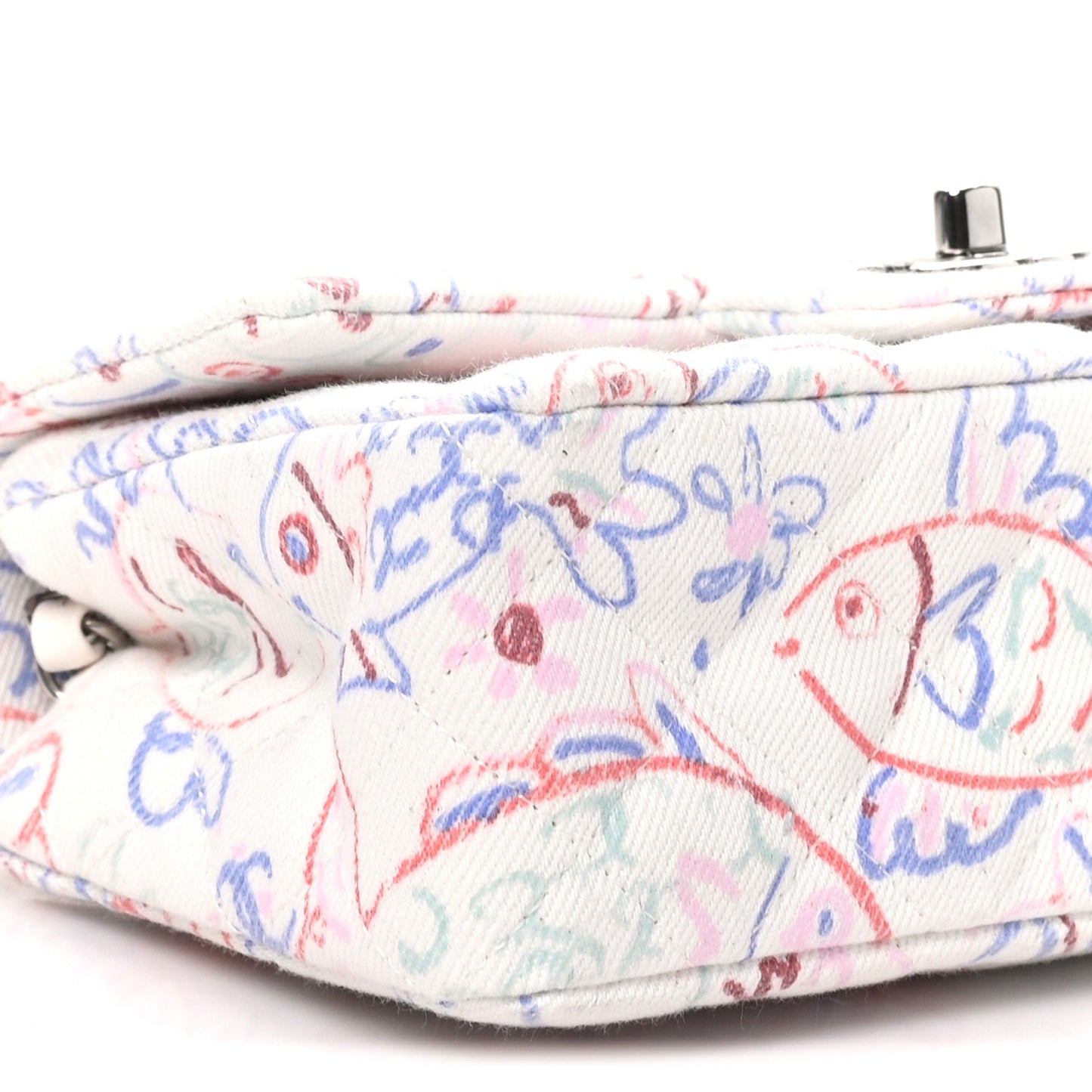 Denim Printed Fish Quilted Mini Rectangular Flap White Multicolor