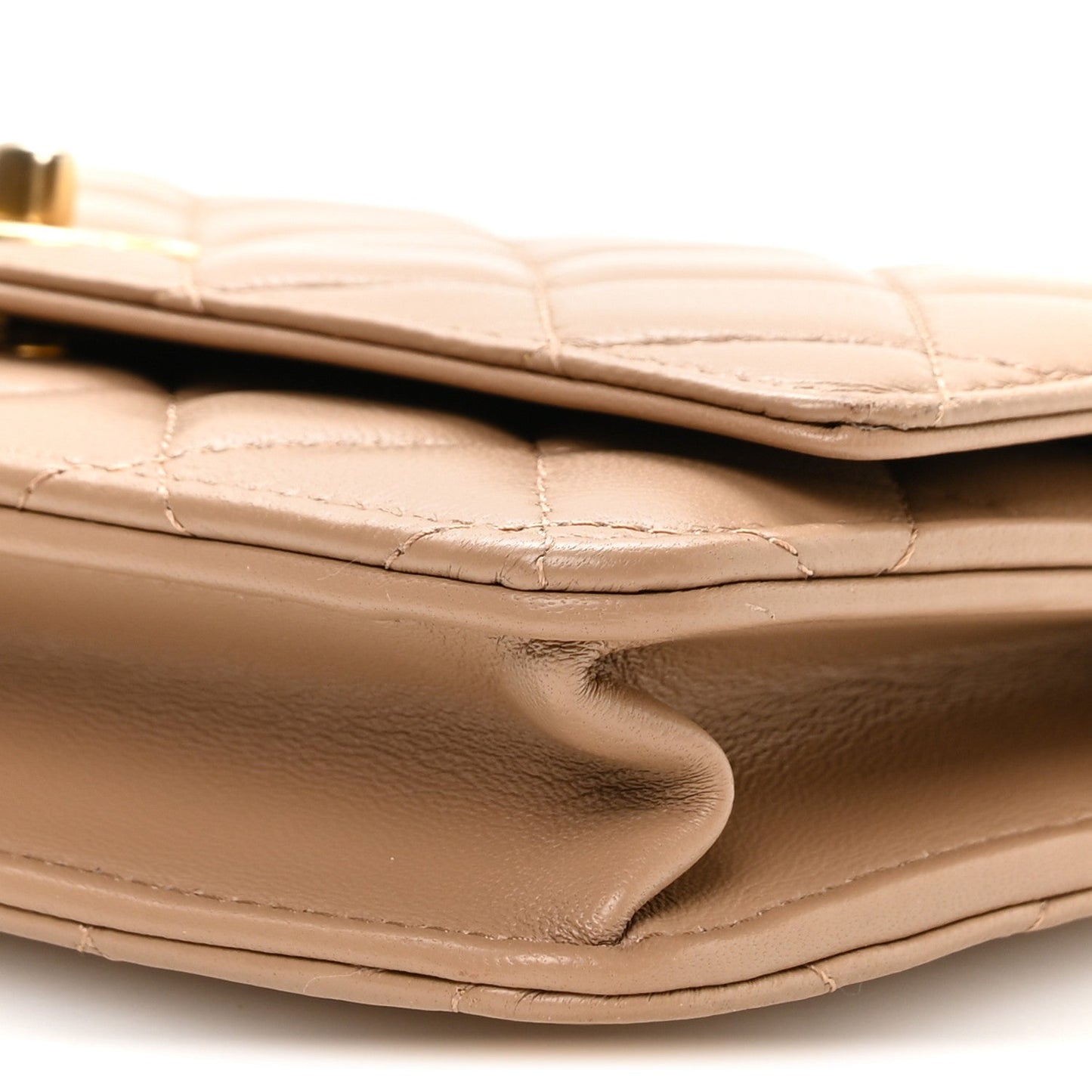 Lambskin Quilted CC Pearl Crush Wallet on Chain WOC Beige