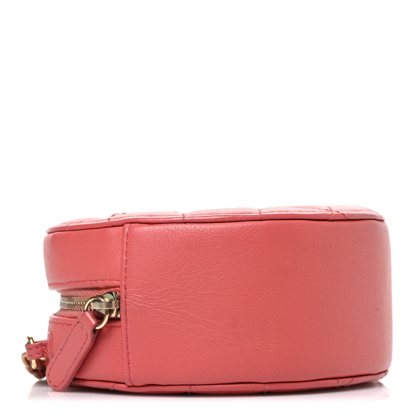 Goatskin Quilted Chanel 19 Round Clutch With Chain  Coral