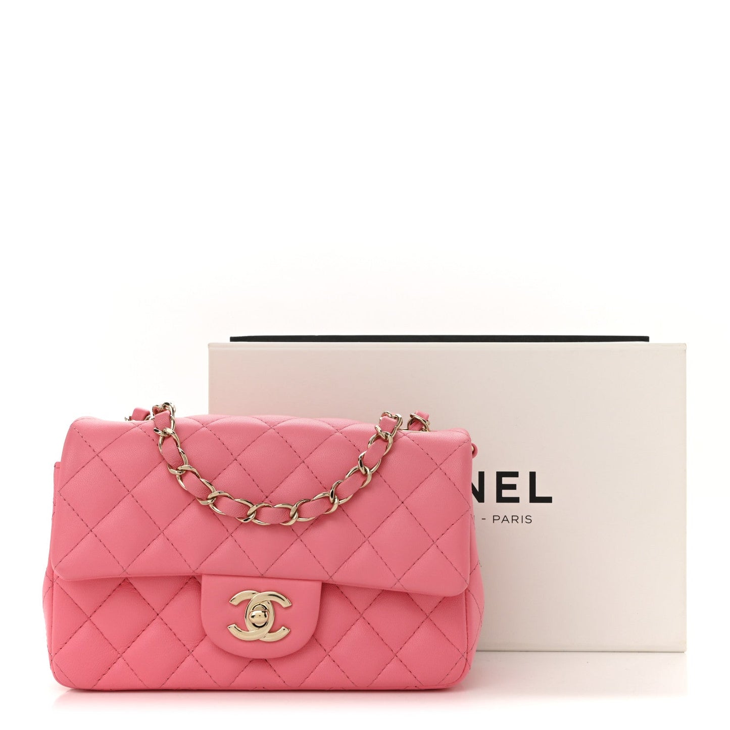 Lambskin Quilted Mini Rectangular Flap Pink