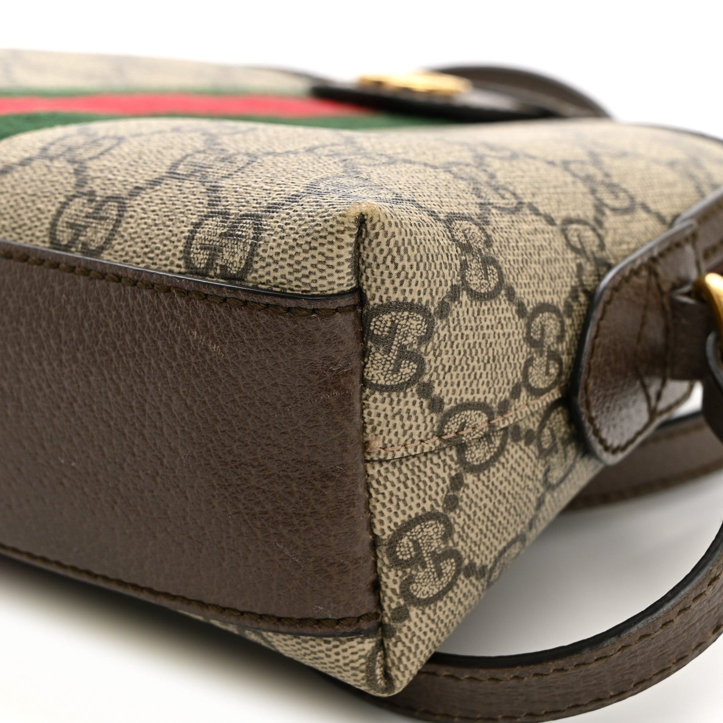 GG Supreme Monogram Textured Dollar Calfskin Web Small Ophidia Dome Shoulder Bag Beige Ebony New Acero