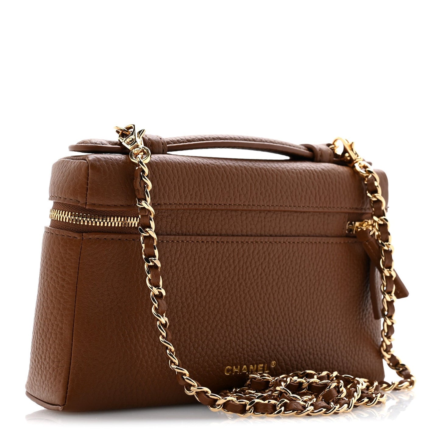 Grained Calfskin Small Supple Trapeze Vanity With Chain Camel