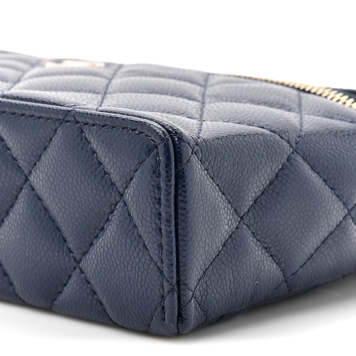 Caviar Quilted Top Handle Slim Vanity With Chain Navy
