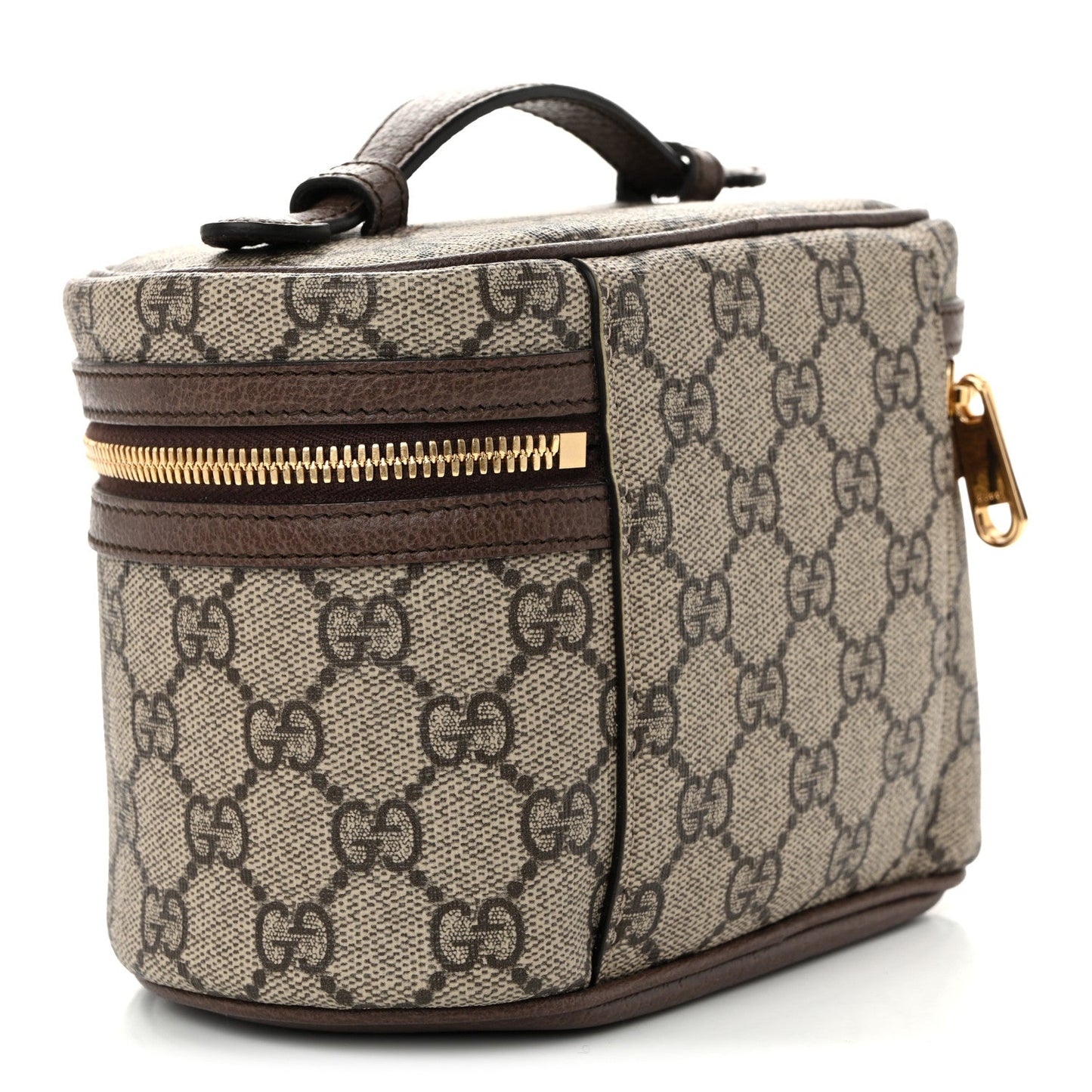 GG Supreme Monogram Textured Calfskin Web Ophidia Vanity Cosmetic Case Beige Ebony New Acero