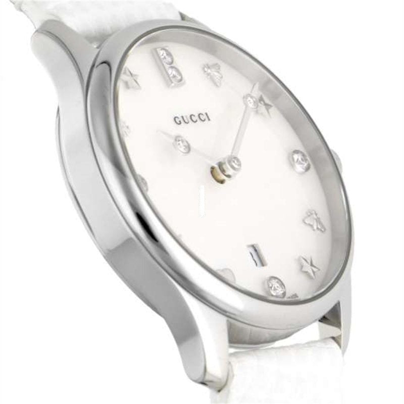 Gucci G-Timeless Mother of Pearl White Dial White Leather Strap Watch For Women - YA126597