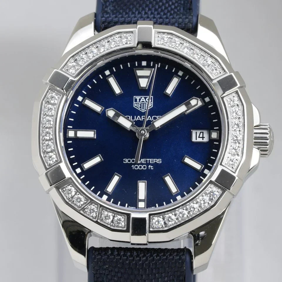 Tag Heuer Aquaracer Quartz Diamonds Blue Dial Blue Nylon Strap Watch for Women - WAY131N.FT6091