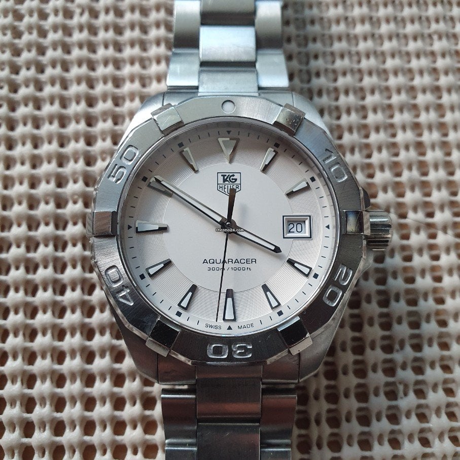 Tag Heuer Aquaracer Quartz White Dial Silver Steel Strap Watch for Men - WAY1111.BA0928