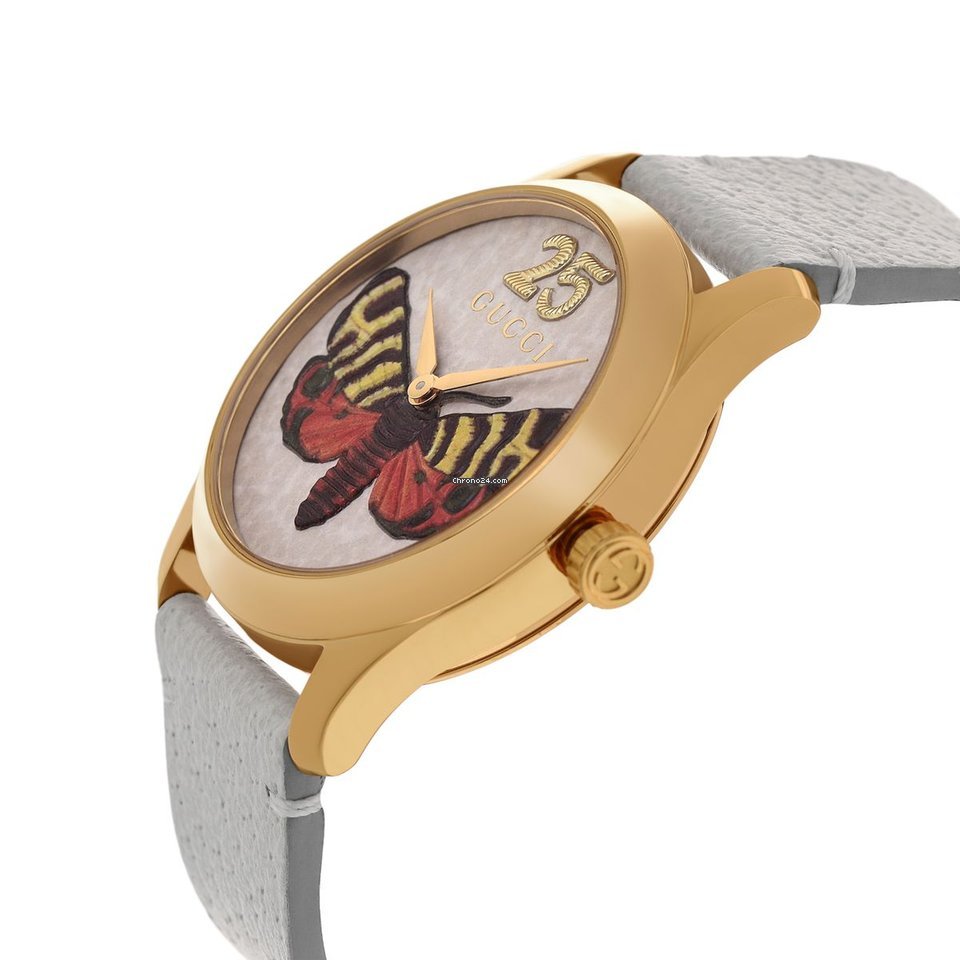 Gucci G Timeless Butterfly White Dial White Leather Strap Watch For Women - YA1264062