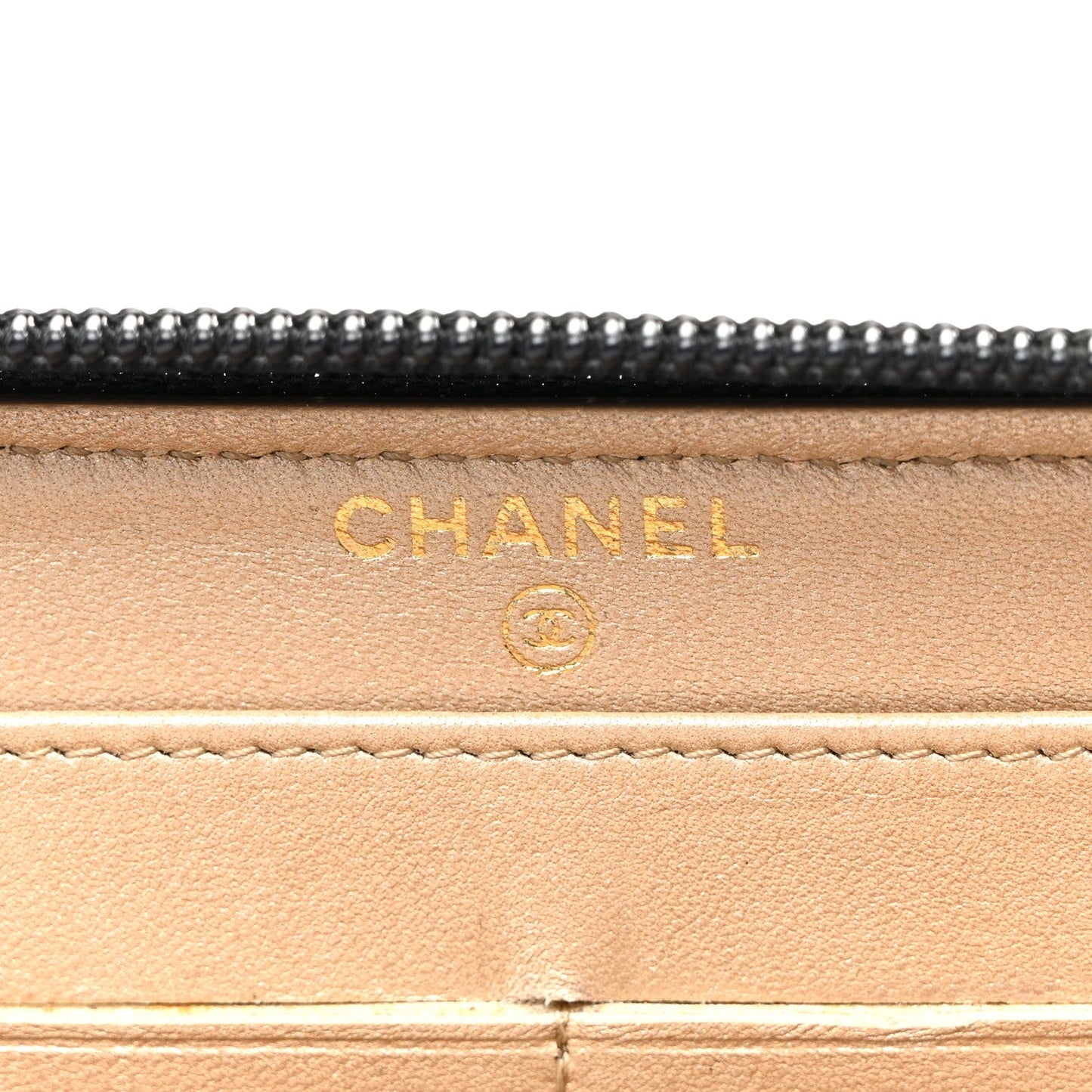 Lambskin Camellia Embossed Large Zip Around Gusset Wallet Black