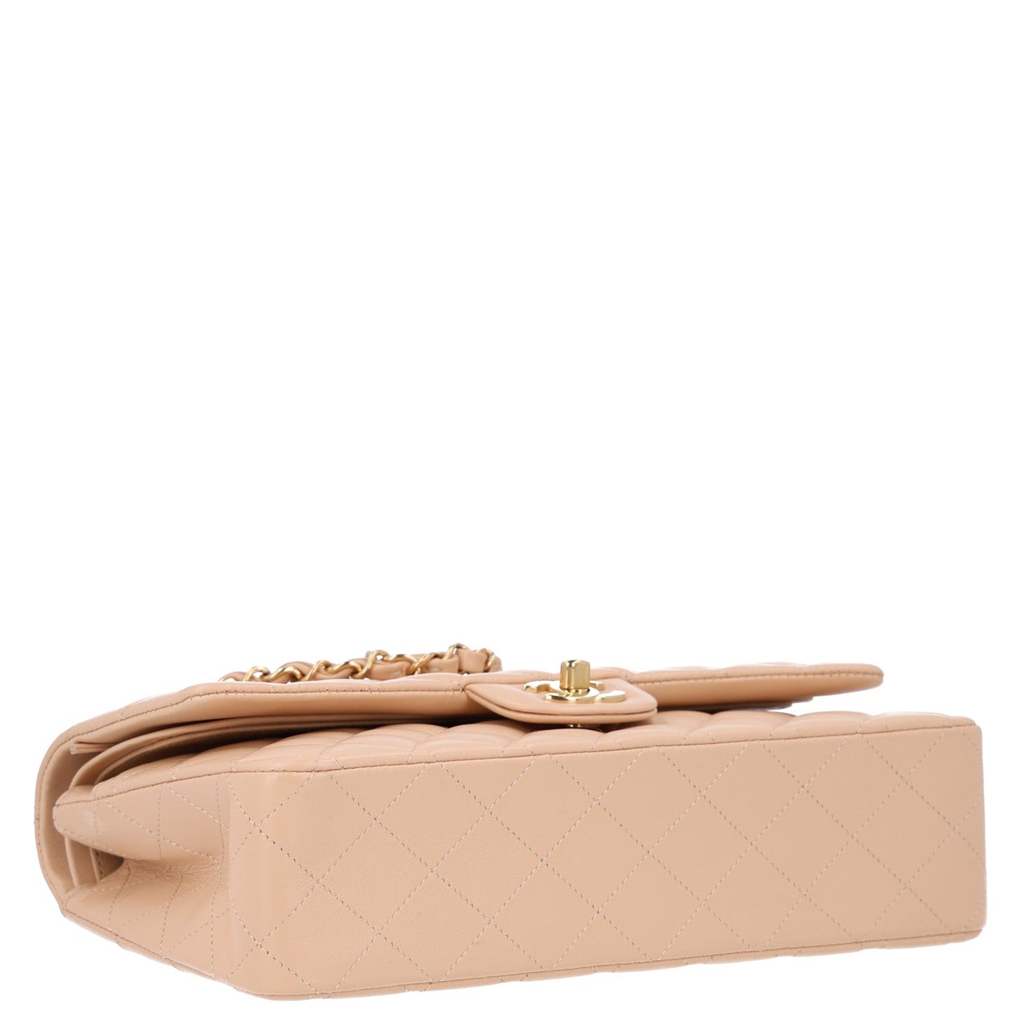 Lambskin Quilted Medium Double Flap Beige