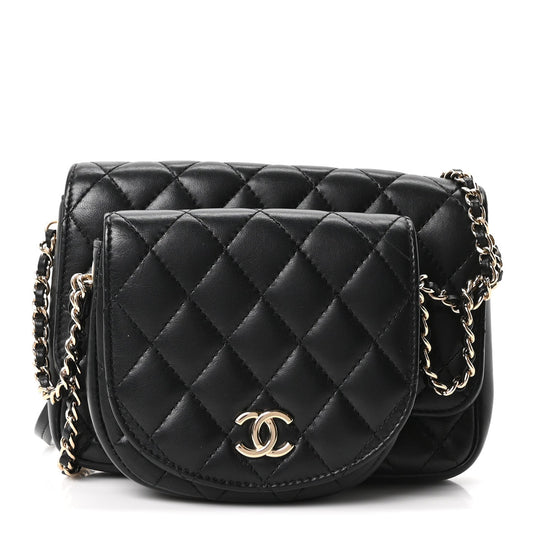 Lambskin Quilted Side Packs Black