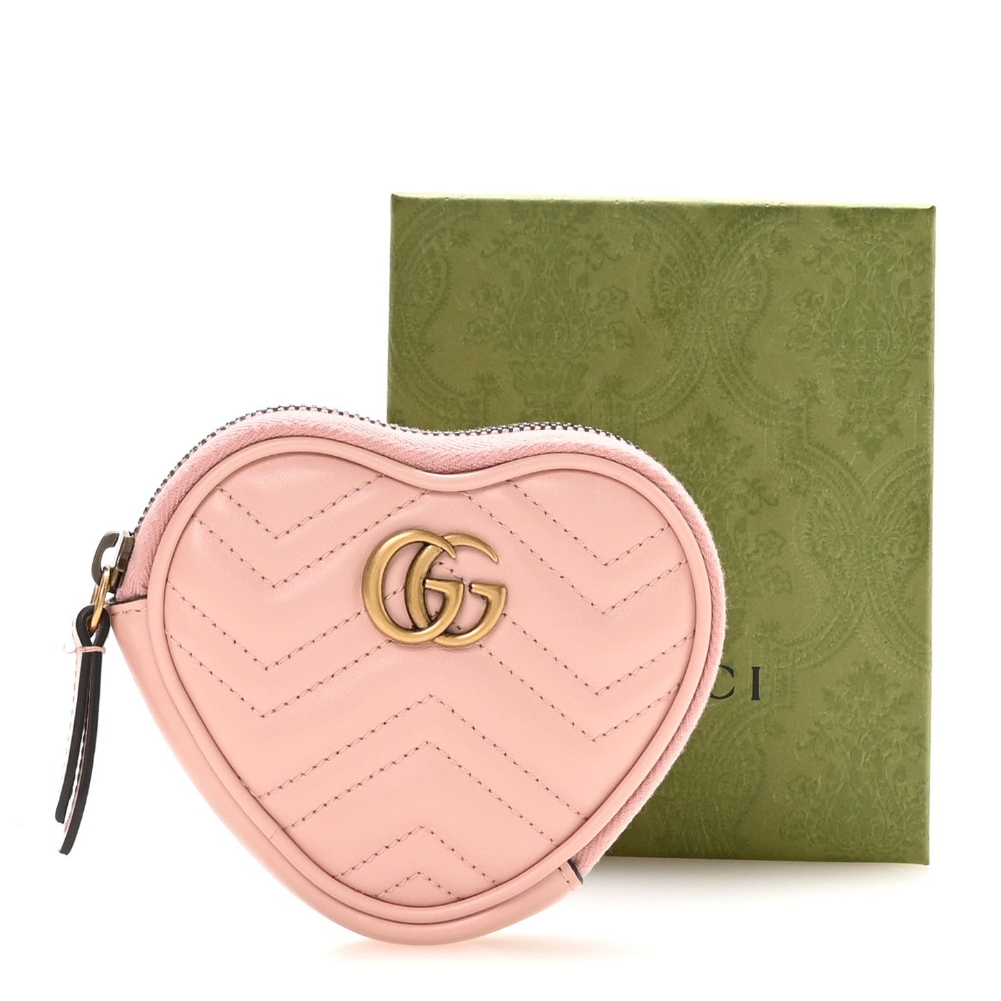 Calfskin Matelasse Chevron GG Marmont Heart Coin Purse Perfect Pink