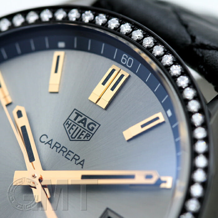 Tag Heuer Carrera Diamonds Anthracite Black Dial Black Leather Strap Watch for Women - WAR1115.FC6392