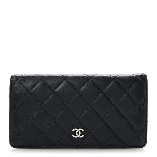 Lambskin Quilted Yen Wallet Blue