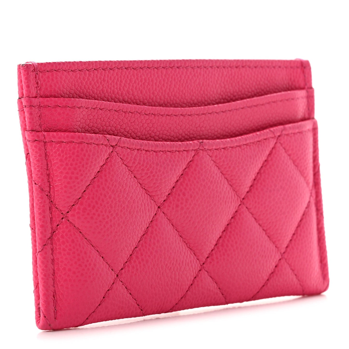 Caviar Quilted Card Holder Fuchsia